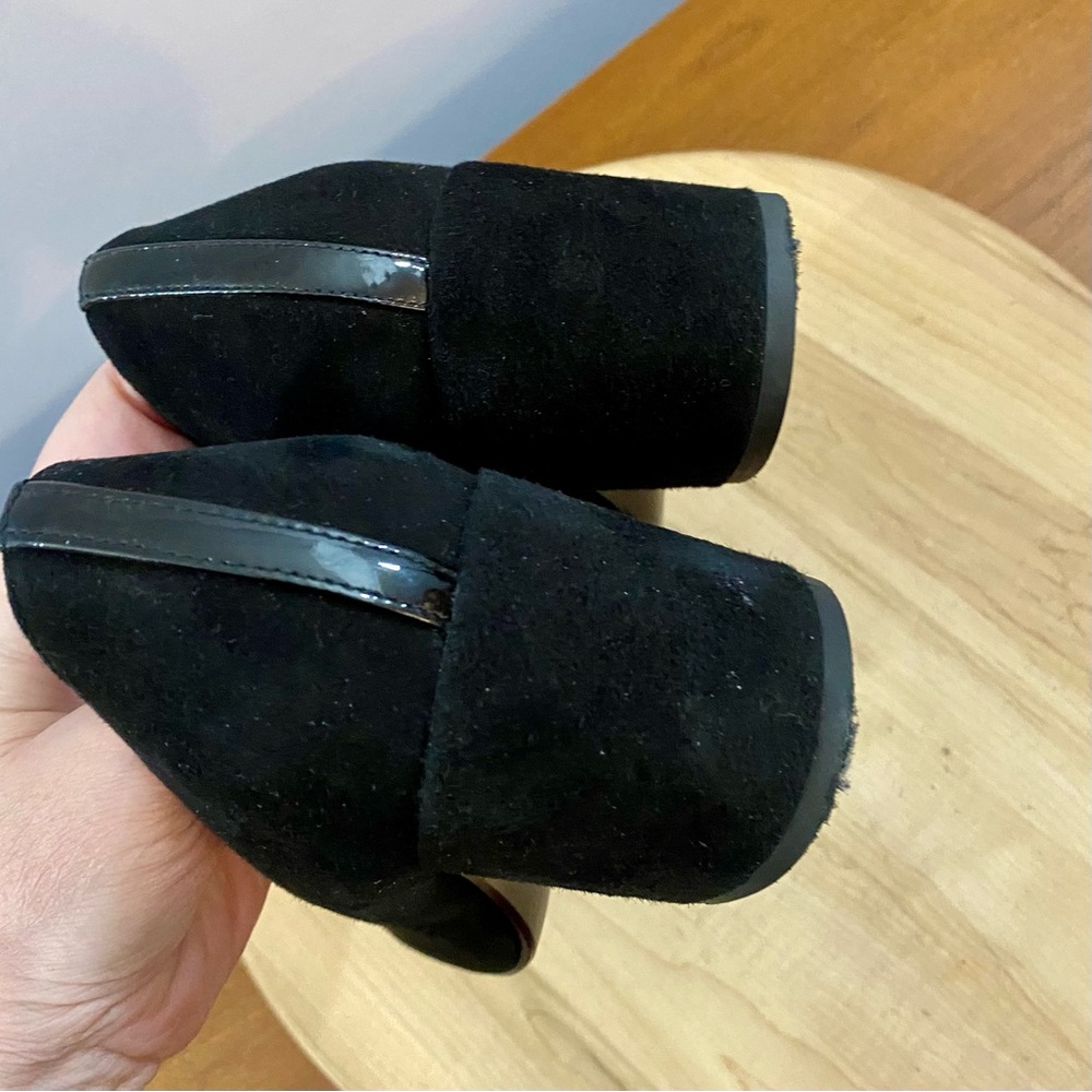 Margaux The Heel Black Suede Pumps Block Heel Almond Toe Work Office Sz 8 M - Picture 13 of 14